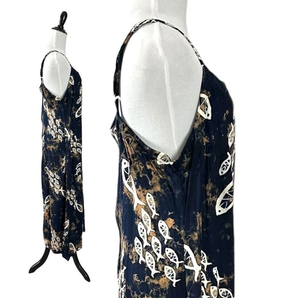Vintage 90s Far Away Tropical Tie Dye Fish Maxi Dress & Top Set Size Large Beach - Picture 4 of 16